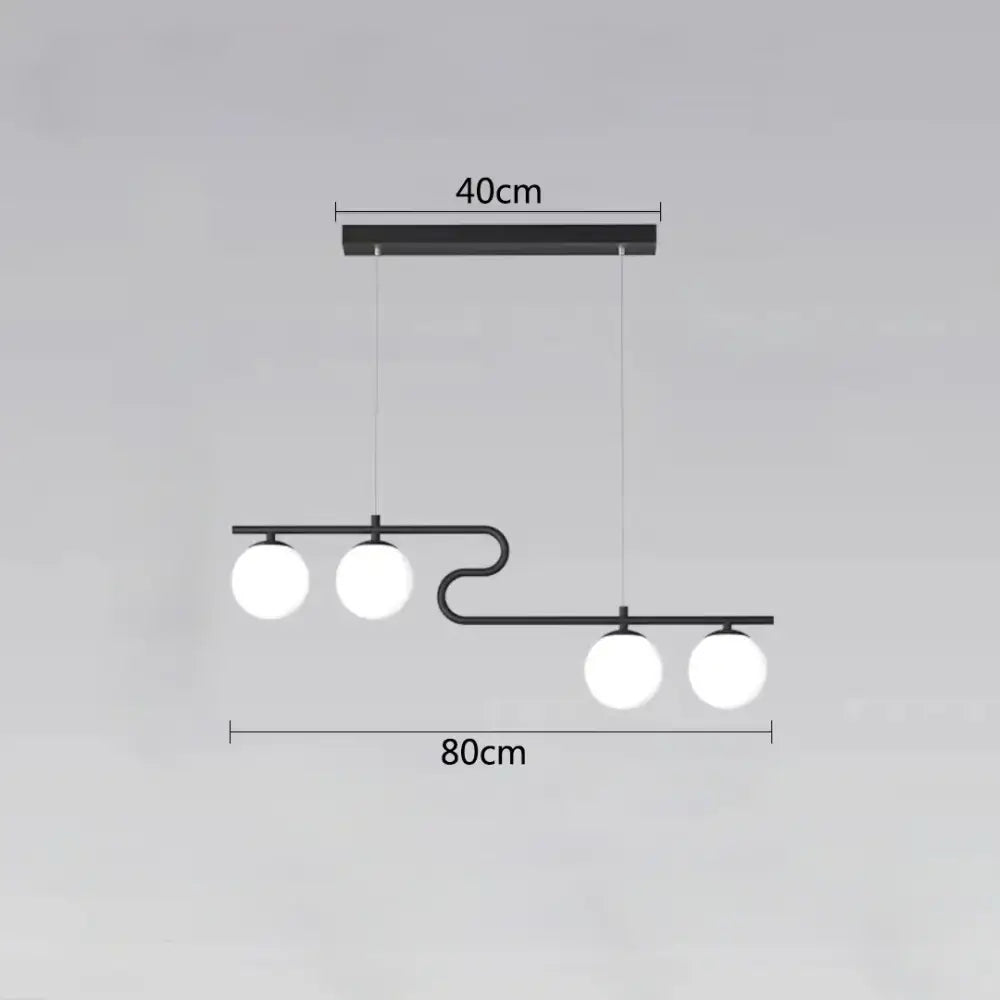 Modern black metal pendant light with four white glass balls in curved design for dining room decorbites glass ball led