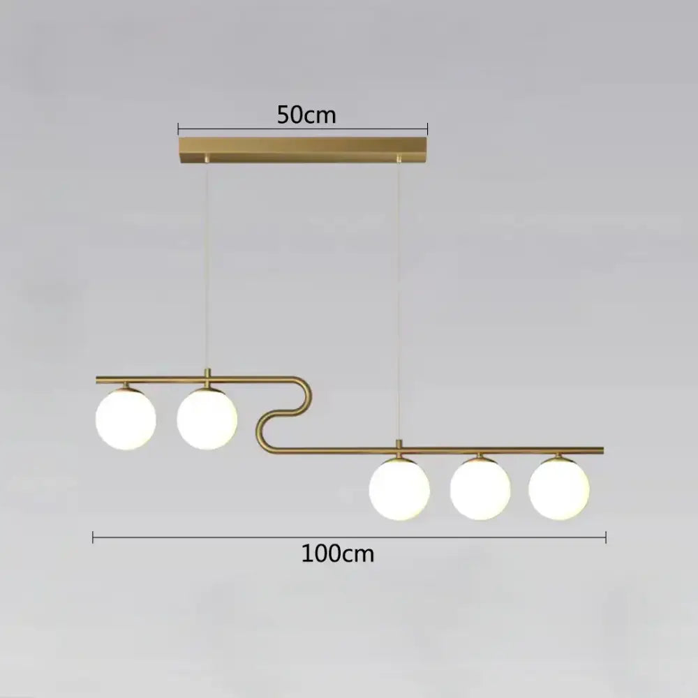 Modern gold glass ball led chandelier with five brass-finished spherical frosted decorbites glass bulbs pendant light