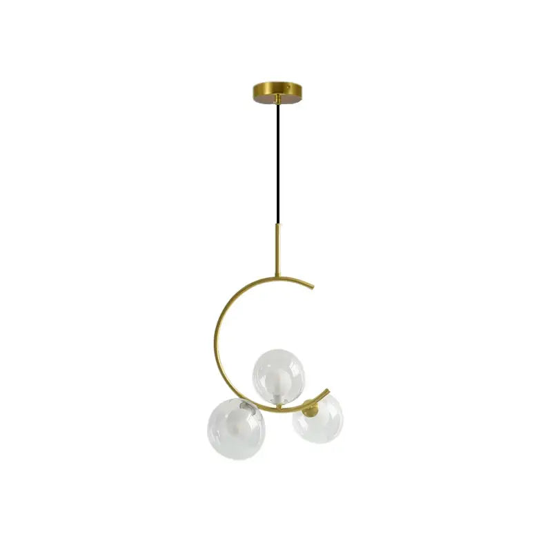 Modern gold glass ball led chandelier with curved metal frame and three clear glass spheres for dining room decorbites glass ball