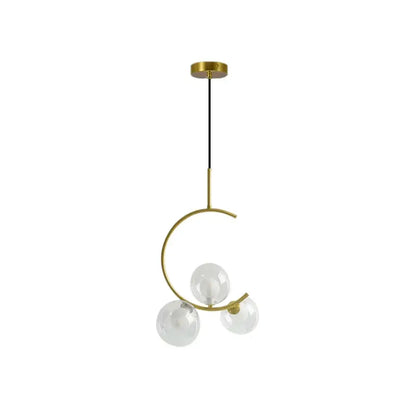 Modern gold glass ball led chandelier with curved metal frame and three clear glass spheres for dining room decorbites glass ball