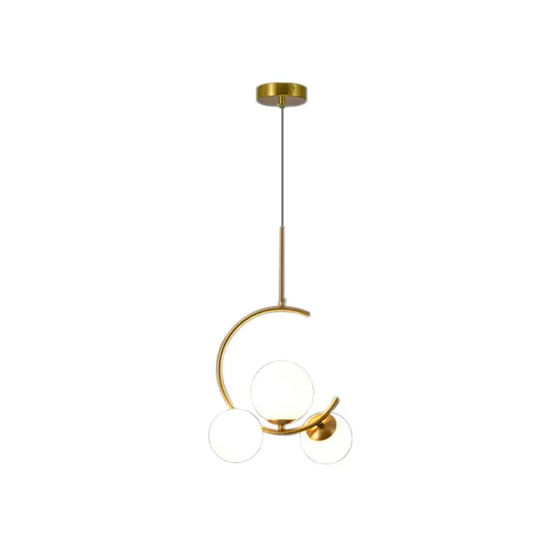 Modern gold glass ball led chandelier with sleek curved metal frame and three frosted glass spheres for dining room decorbites glass ball