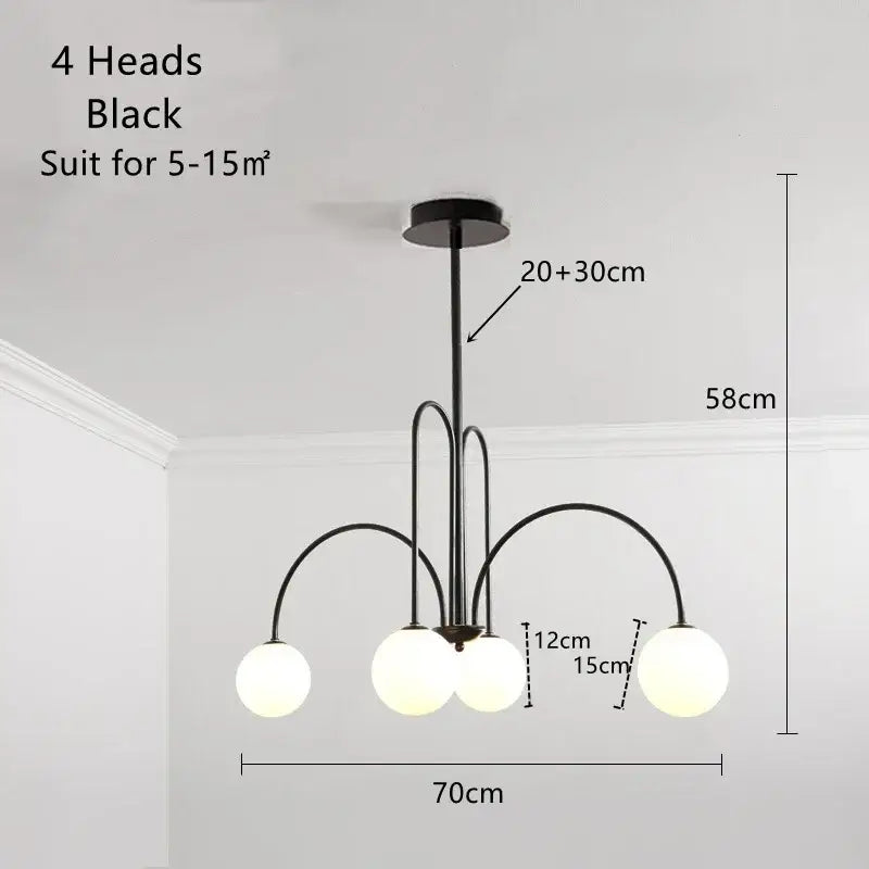 Black modern ball led chandelier with four spherical glass globes for dining room decorbites glass ball lighting