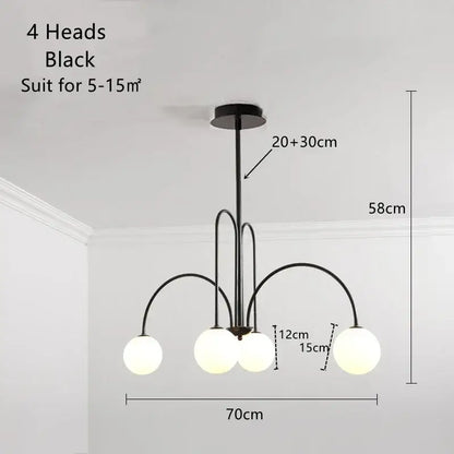 Black modern ball led chandelier with four spherical glass globes for dining room decorbites glass ball lighting