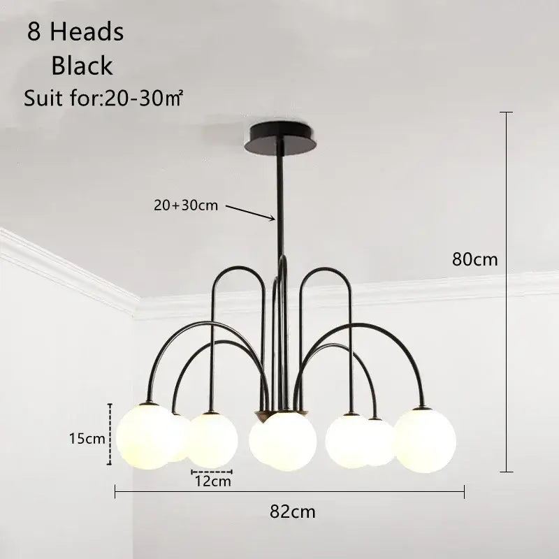 Black metal ball led chandelier with eight frosted glass ball fixtures for modern dining room decorbites glass ball design