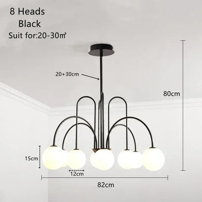 Black metal ball led chandelier with eight frosted glass ball fixtures for modern dining room decorbites glass ball design
