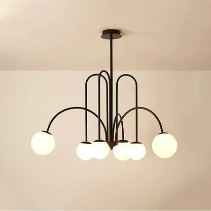 Black metal ball led chandelier with six frosted glass globes for dining room decorbites glass ball lighting