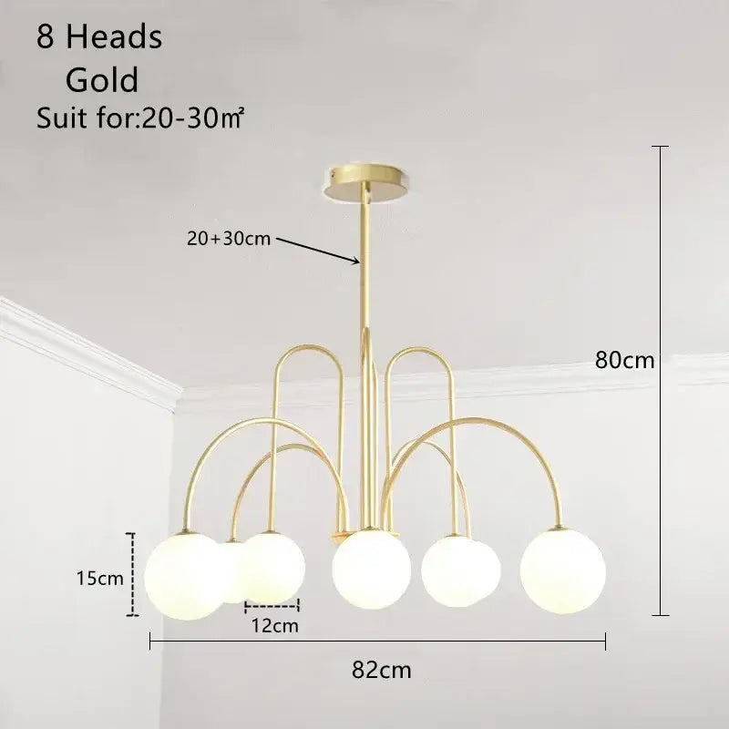 Modern gold glass ball led chandelier with eight frosted glass light heads for dining room decorbites glass ball design