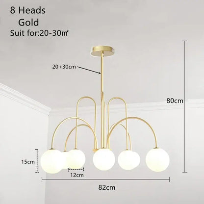 Modern gold glass ball led chandelier with eight frosted glass light heads for dining room decorbites glass ball design
