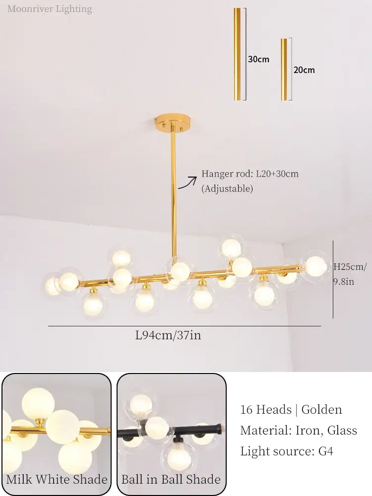 Modern gold glass ball led chandelier with 16 milk white glass globes for dining room decorbites glass ball lighting