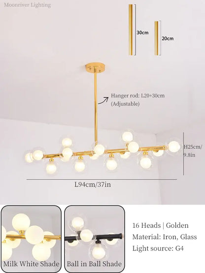 Modern gold glass ball led chandelier with 16 milk white glass globes for dining room decorbites glass ball lighting