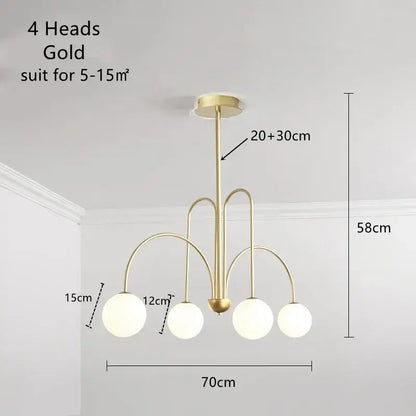 Modern gold glass ball led chandelier with four frosted glass shades and curved metal arms for dining room decorbites glass ball