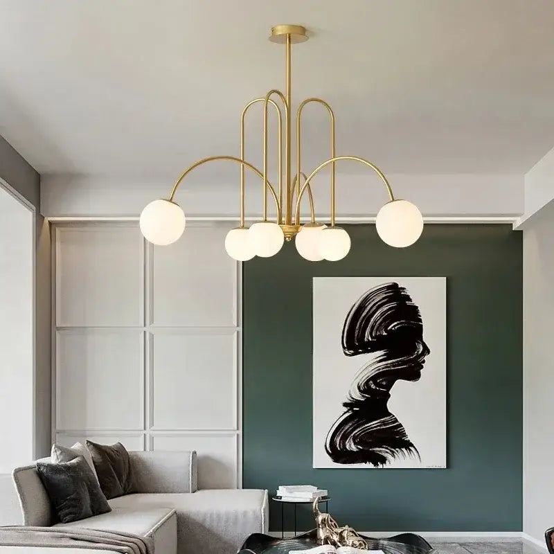 Modern gold glass ball led chandelier with six frosted glass globe shades for dining room decorbites glass ball lighting