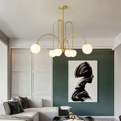 Modern gold glass ball led chandelier with six frosted glass globe shades for dining room decorbites glass ball lighting