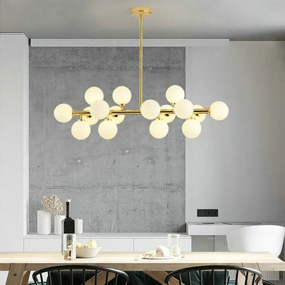 Modern gold glass ball led chandelier with frosted globe bulbs in a branching design for kitchen and dining room decorbites glass ball