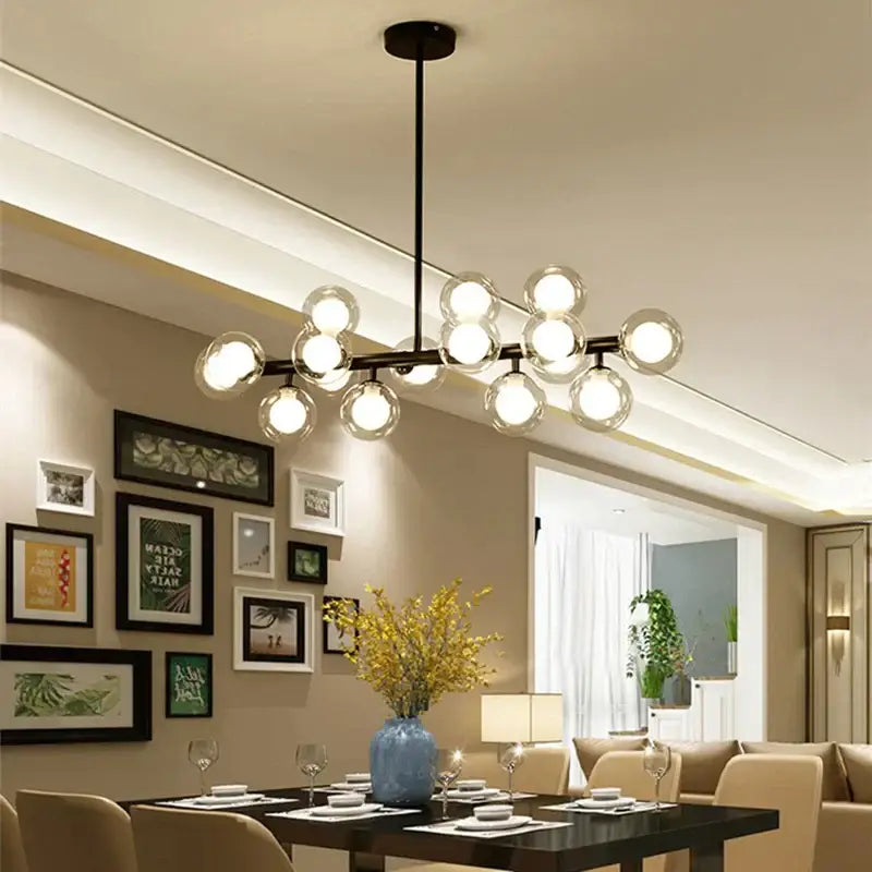 Modern black metal chandelier with clear glass ball led bulbs for kitchen and dining room decorbites glass ball lighting