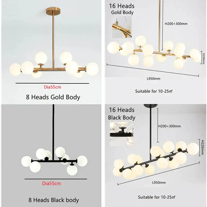 Modern gold glass ball led chandelier with 8 frosted glass globe lights on sleek metallic arms for kitchen decorbites glass ball