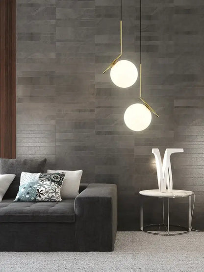 Modern gold glass ball led chandelier light with spherical white glass shades and slender metal arms for living room decorbites glass ball