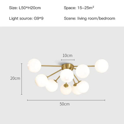 Modern gold glass ball led chandelier with frosted glass globe bulbs for living room led ceiling decorbites glass ball light