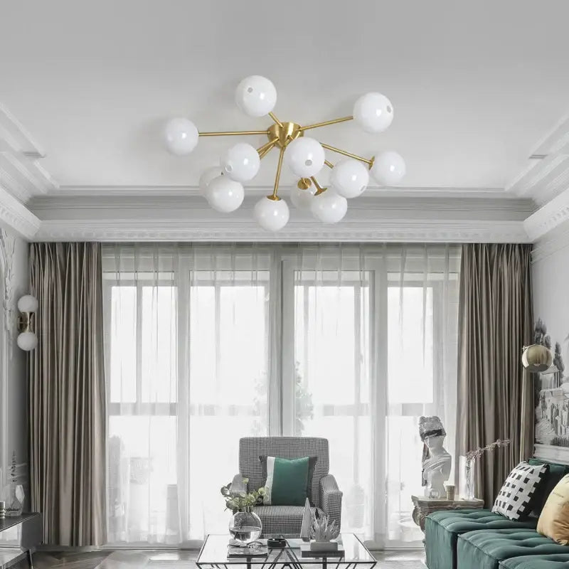 Modern gold glass ball led chandelier with white spherical glass globes for elegant led ceiling decorbites glass ball lighting