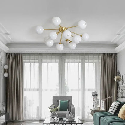 Modern gold glass ball led chandelier with white spherical glass globes for elegant led ceiling decorbites glass ball lighting