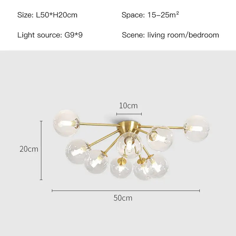 Modern gold glass ball led chandelier with multiple clear glass globe bulbs for elegant living room led ceiling decorbites glass ball