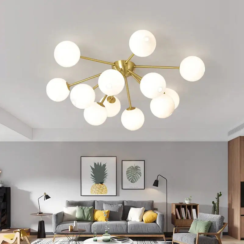 Modern gold glass ball led chandelier with frosted glass globes for living room led ceiling decorbites glass ball lighting