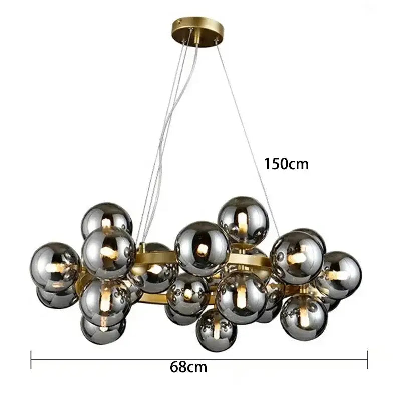 Modern gold glass ball led chandelier with gold metal frame and reflective silver spheres for pendant lights decorbites glass ball style