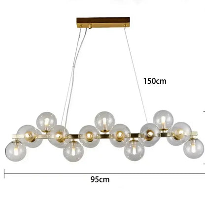 Modern gold glass ball led chandelier with clear globe bulbs and wooden ceiling mount pendant lights by decorbites