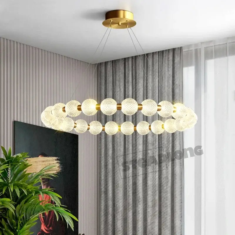 Modern gold decorbites glass ball led chandelier with textured frosted glass spheres for living room pendant light decor