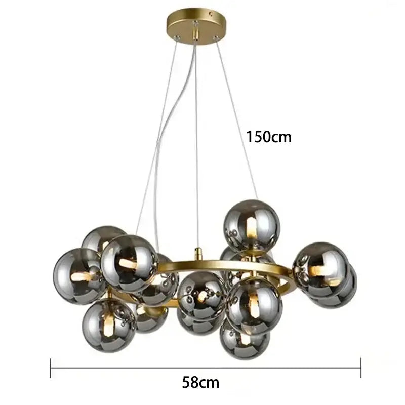 Modern gold glass ball led chandelier with multiple reflective chrome spheres pendant lights for living room decorbites glass ball