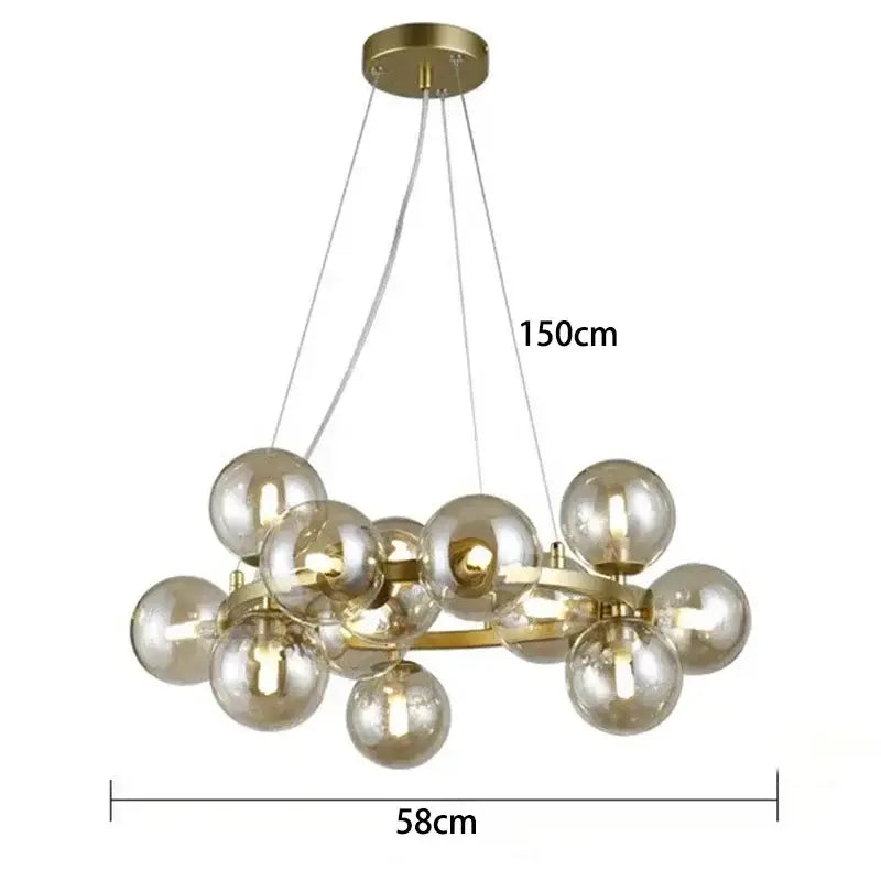 A modern gold pendant light with brass frame and smoked glass ball led bulbs for living room decorbites decor