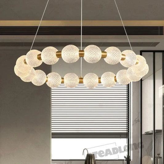 Modern gold glass ball led chandelier with double-ring design and textured white glass spheres for living room decorbites glass ball