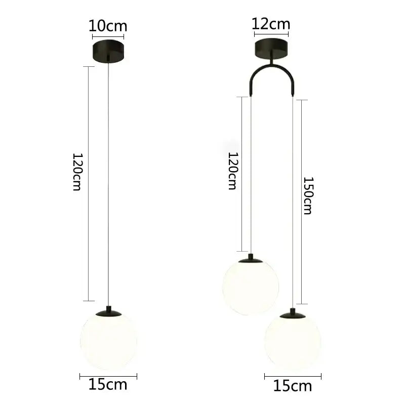 Modern black metal pendant chandelier with frosted glass globe shades featuring decorbites glass ball led design