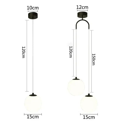 Modern black metal pendant chandelier with frosted glass globe shades featuring decorbites glass ball led design
