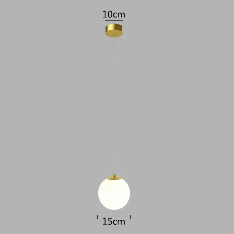 Modern gold glass ball led pendant chandelier with frosted globe and 10cm ceiling mount for bedroom decorbites