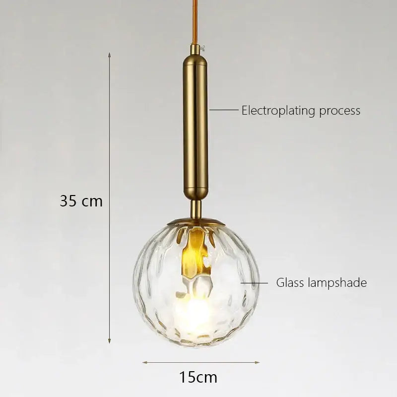 Modern gold glass ball led pendant light with 35cm clear faceted glass ball and brass electroplated stem decorbites pendant light