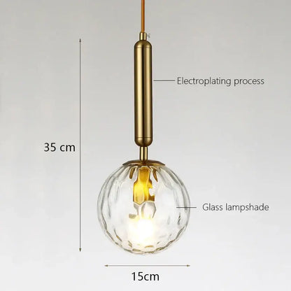 Modern gold glass ball led pendant light with 35cm clear faceted glass ball and brass electroplated stem decorbites pendant light