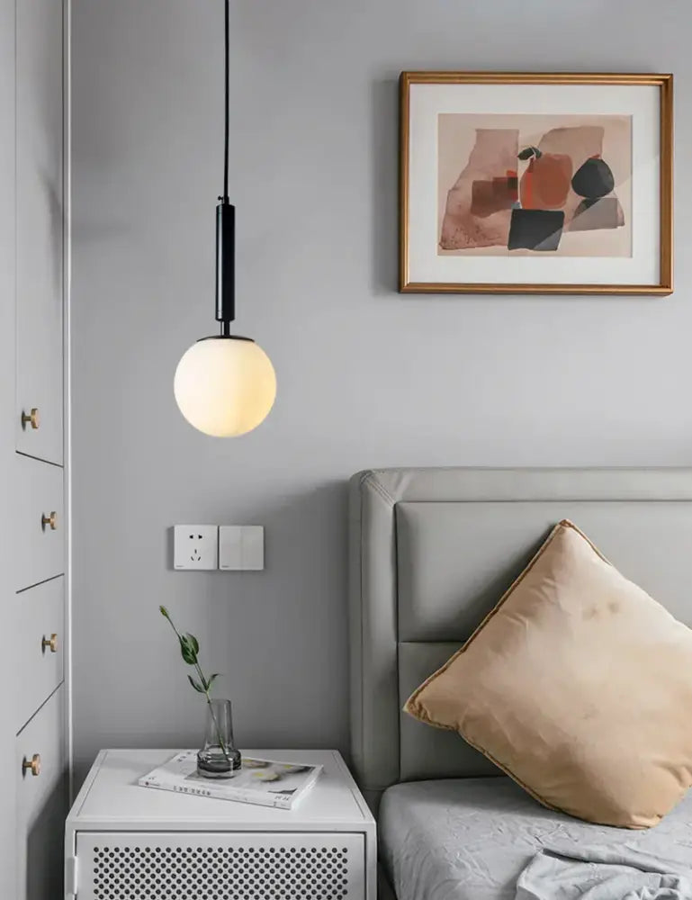 Modern black pendant light with frosted glass globe decorbites glass ball led pendant light for stylish bedroom decor