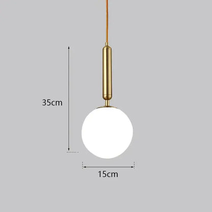 Modern gold glass ball led pendant light with polished gold stem and frosted white glass shade for bedroom decorbites