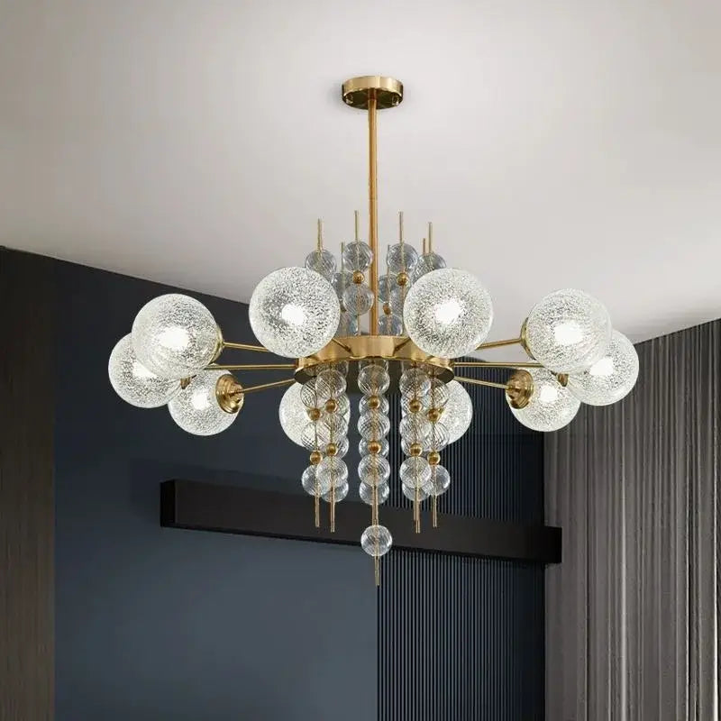 Modern gold pendant light with frosted glass ball led spheres and dangling crystal beads for kitchen island decorbites glass ball