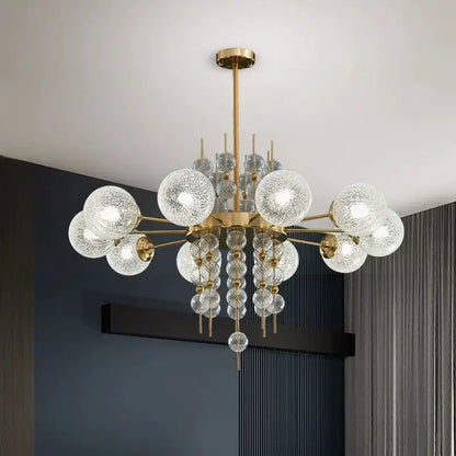 Modern gold pendant light with frosted glass ball led spheres and dangling crystal beads for kitchen island decorbites glass ball