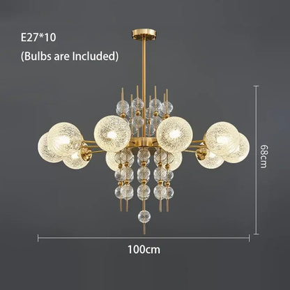Modern gold glass ball led pendant light with ten frosted globes and crystal accents for kitchen island decorbites