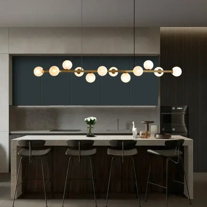 Modern gold pendant lights with spherical frosted glass balls in a linear design decorbites glass ball led chandelier