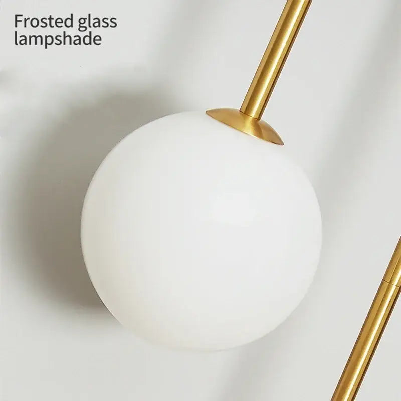 Modern gold decorbites glass ball led wall lamp with white frosted glass lampshade and metal stem for bedroom and study