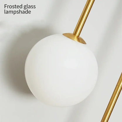 Modern gold decorbites glass ball led wall lamp with white frosted glass lampshade and metal stem for bedroom and study
