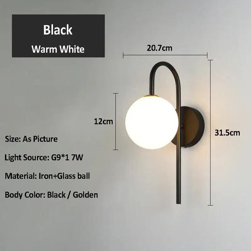 Black iron wall sconce with frosted glass globe featuring decorbites glass ball led design for modern living room lighting