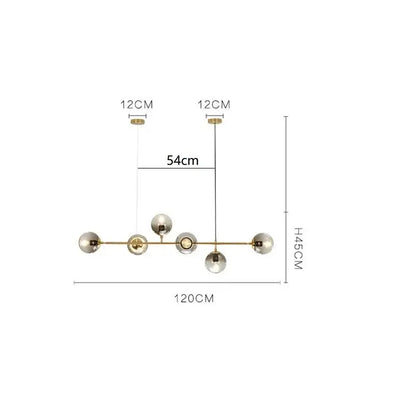 Modern gold glass ball pendant chandelier with six spherical glass globe shades for dining room decorbites lighting