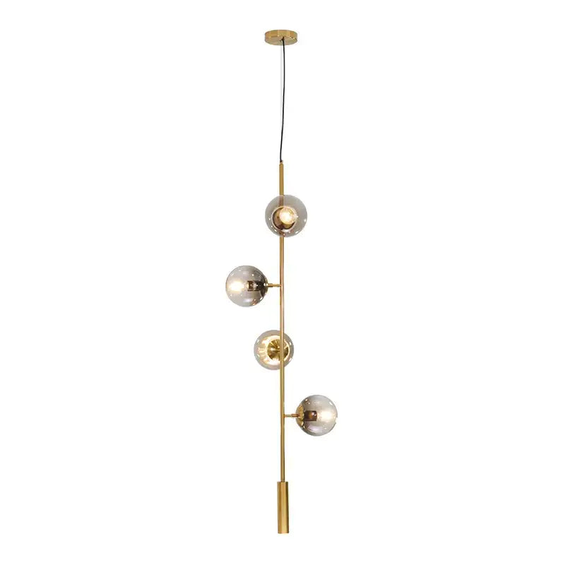 Modern gold glass ball pendant chandelier with four spherical glass globes on a slender vertical rod for dining room decorbites glass ball pendant