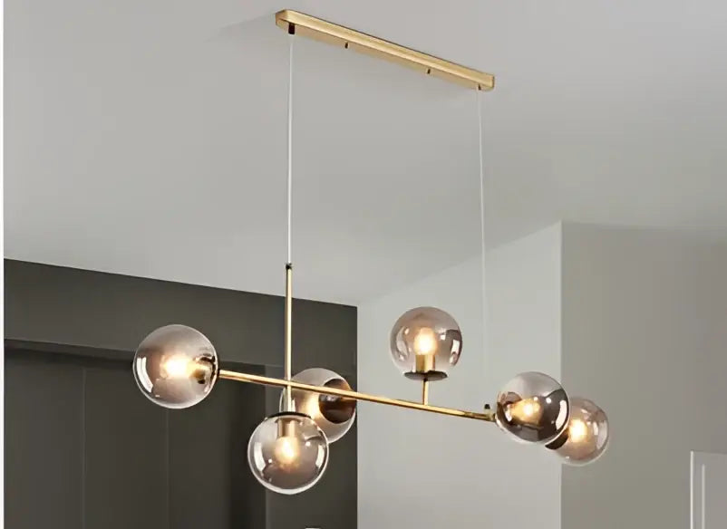 Modern gold glass ball pendant chandelier with six spherical glass globes for dining room decorbites glass ball lighting