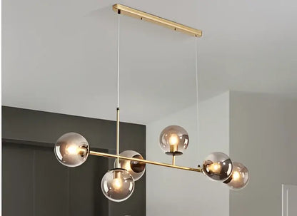Modern gold glass ball pendant chandelier with six spherical glass globes for dining room decorbites glass ball lighting